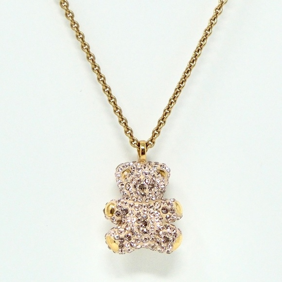 Swarovski Teddy Bear 3D Pendant Pink Gold Plating Necklace - Picture 3 of 4